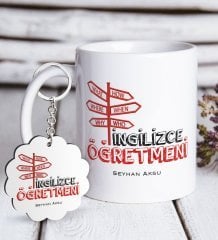 Kişiye Özel İngilizce Öğretmeni Beyaz Kupa ve Anahtarlık Hediye Seti-1