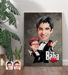 Kişiye Özel Godfather Baba Oğul Karikatürlü Kanvas Tablo 70x100cm-1