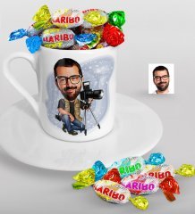 Kişiye Özel Bay Profesyonel Fotoğrafçı Karikatürlü Türk Kahvesi Fincanı ve Haribo Şeker Hediye Seti-1