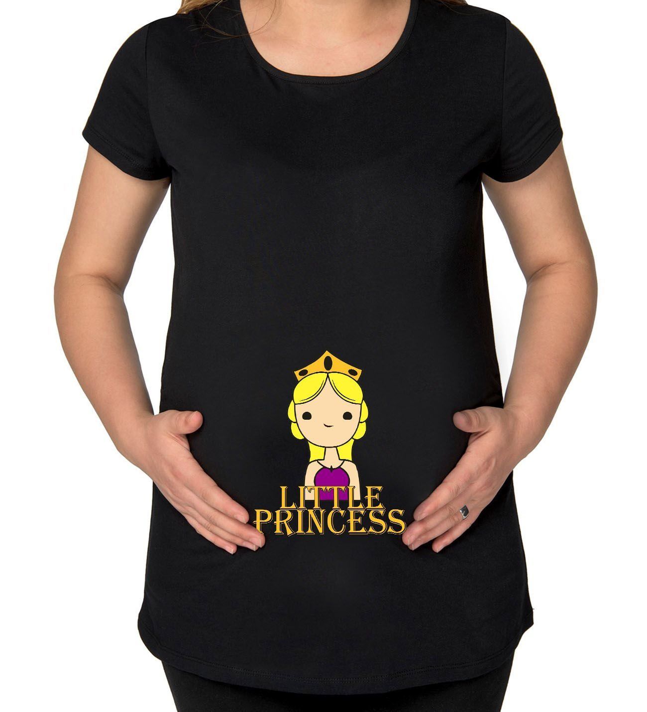 BK Gift Little Princess Tasarımlı Siyah Hamile Tişört-1, Hamile Giyim, Eşe Hediye