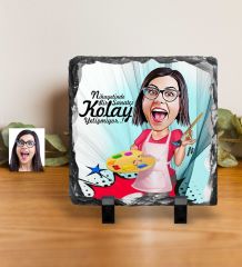 Kişiye Özel Bayan Ressam Karikatürlü Dekoratif Doğal Taş - 1