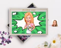 Kişiye Özel Kadın Chef Karikatürlü 1000 Parça Profesyonel Puzzle-1