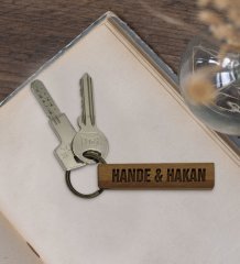 Kişiye Özel İsimli Tarihli Ahşap Dikdörtgen Bar Anahtarlık