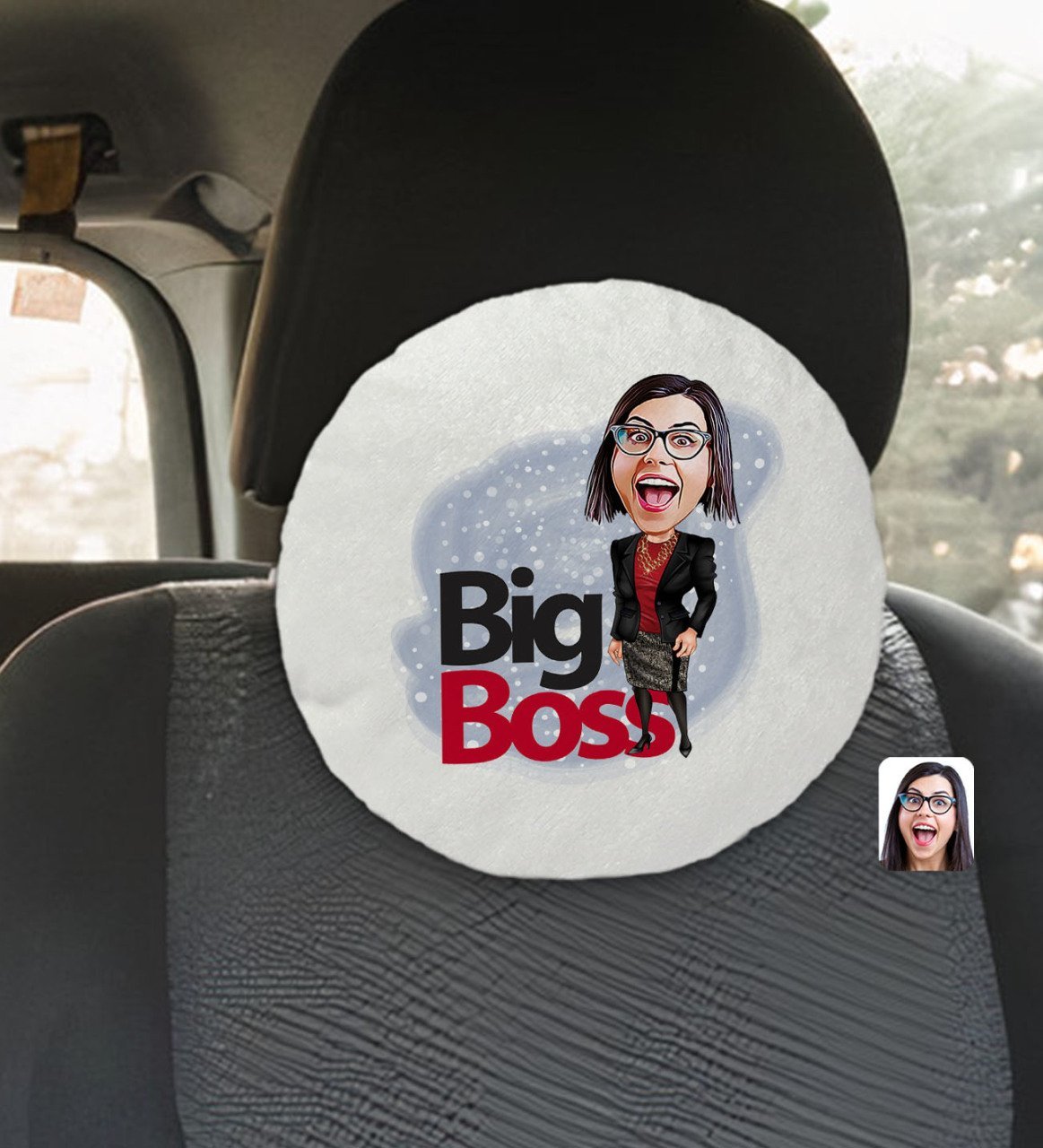 Kişiye Özel Kadın Big Boss Karikatürlü Yuvarlak Araç Koltuk Yastığı-2