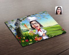 Kişiye Özel Kadın Chef Karikatürlü Ahşap Puzzle-2