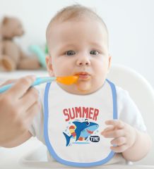 BK Kids Summer Time Tasarımlı Mavi Bebek Body Zıbın ve Mama Önlüğü Hediye Seti-1