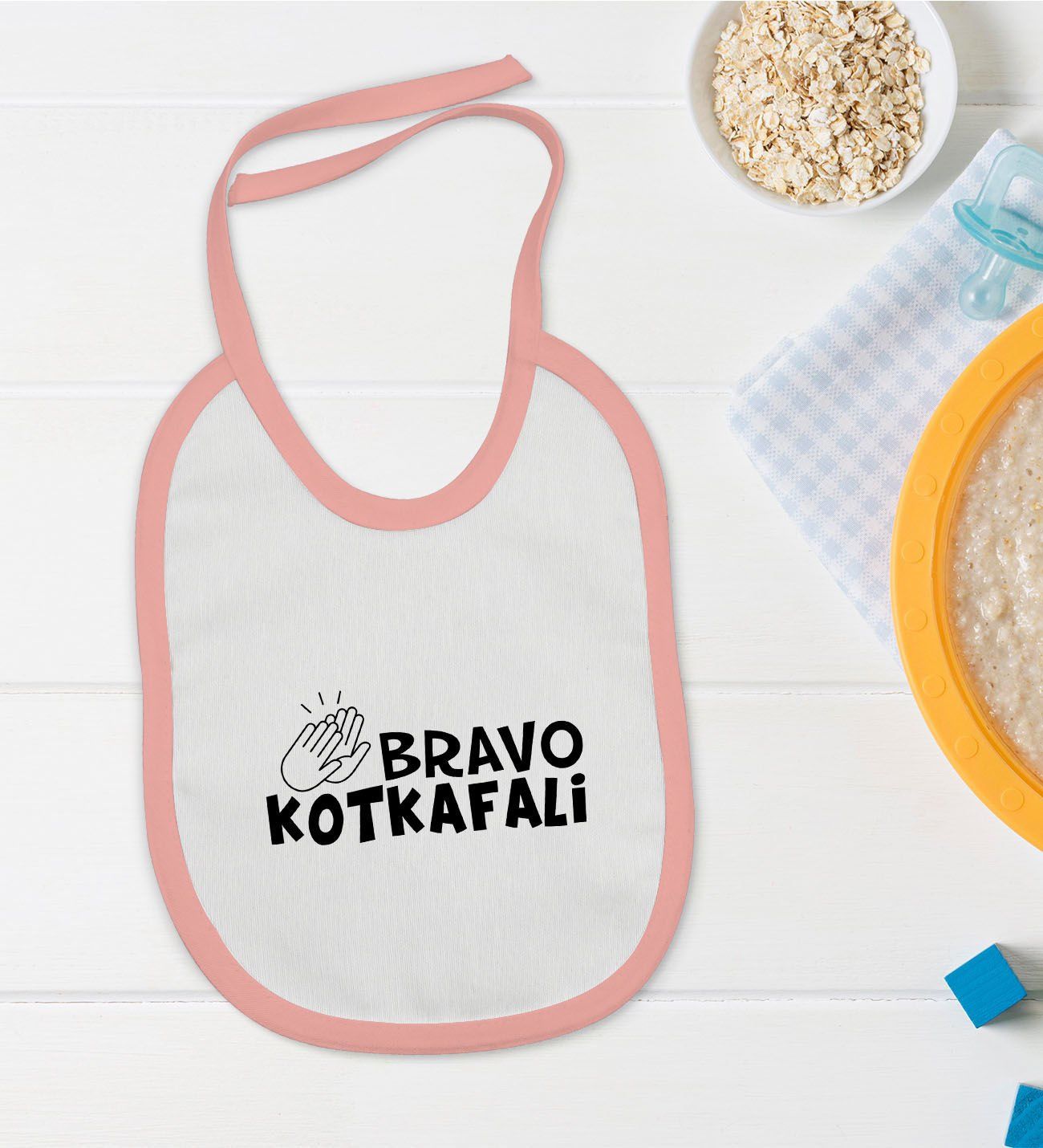 BK Kids Bravo Kotkafali Tasarımlı Pembe Bebek Mama Önlüğü-1