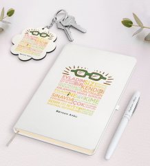 Kişiye Özel Öğretmen Sözleri Beyaz Defter Kalem ve Anahtarlık Hediye Seti-2