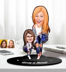 BK Gift Kişiye Özel Anne-Kız Karikatürlü Ahşap Biblo-2, Anneye Hediye, Anneler Günü Hediyeleri