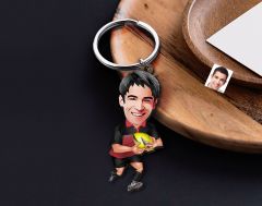 BK Gift Kişiye Özel Amerikan Futbolcusu Karikatürlü Ahşap Anahtarlık-14 Sevgiliye Hediye, Arkadaşa Hediye, Doğum Günü Hediyesi