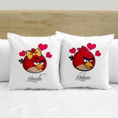 Kişiye Özel İkili İsimli Love Birds Beyaz Yastık Kılıfı