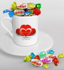 Kişiye Özel Sevgililer Günü Türk Kahvesi Fincanı ve Haribo Şeker Hediye Seti-117