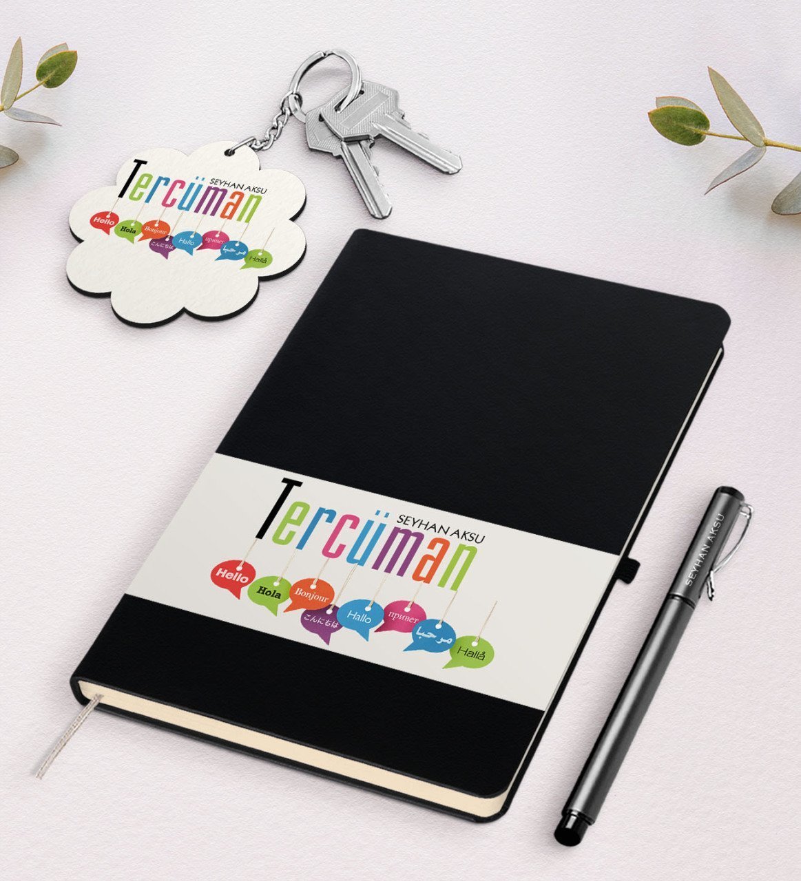 Kişiye Özel Tercüman Siyah Defter Kalem Ve Anahtarlık Hediye Seti