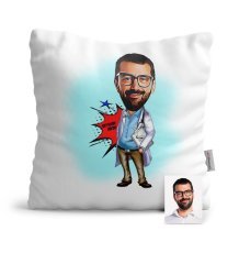 Kişiye Özel Bay Başhekim Karikatür Saten Yastık - 1