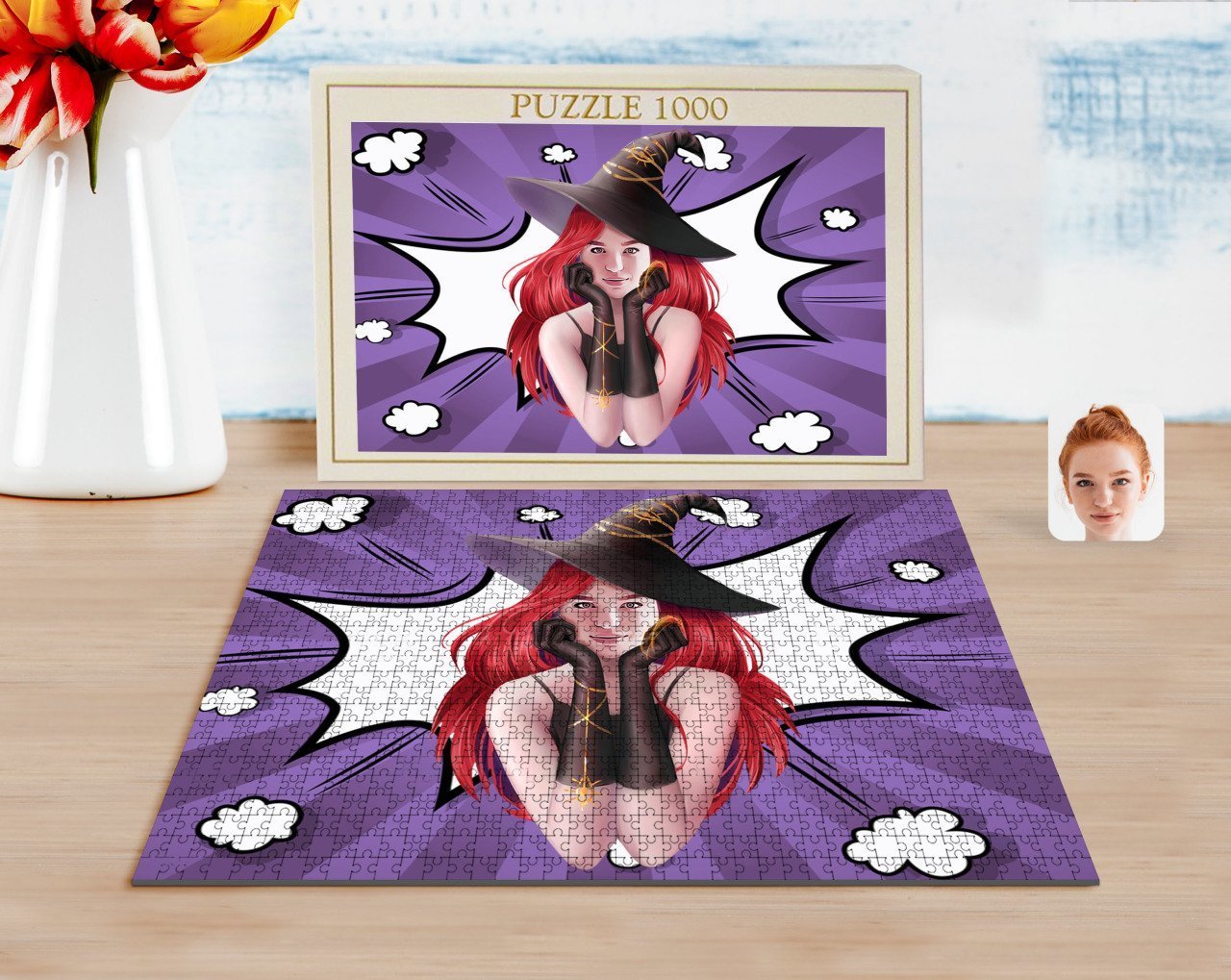 Kişiye Özel Kadın Cadı Karikatürlü 1000 Parça Profesyonel Puzzle-2