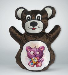 BK Gift Sevimli Kedi Tasarımlı Kahverengi Ayıcık Yastık-5