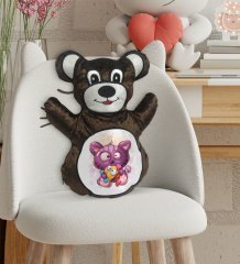 BK Gift Sevimli Kedi Tasarımlı Kahverengi Ayıcık Yastık-5