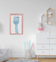 BK Home Tatlı Zürafa Tasarımlı Dekoratif Pembe Ahşap Çerçeveli Çocuk Odası Tablo-1