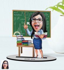 Kişiye Özel Kadın Matematik Öğretmeni Karikatürlü Ahşap Biblo Model-1