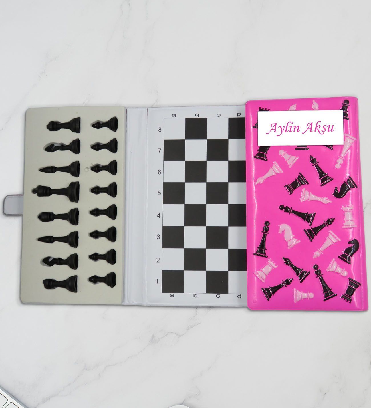BK Gift Kişiye Özel İsimli Taşınabilir Pembe Satranç Takımı-3
