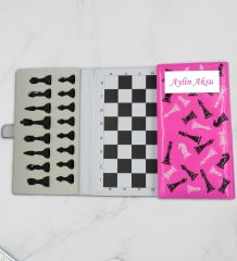 BK Gift Kişiye Özel İsimli Taşınabilir Pembe Satranç Takımı-3