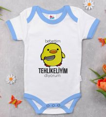 BK Kids Tehlikeyim Diyorum Tasarımlı Mavi Bebek Body Zıbın-1