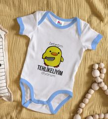 BK Kids Tehlikeyim Diyorum Tasarımlı Mavi Bebek Body Zıbın-1