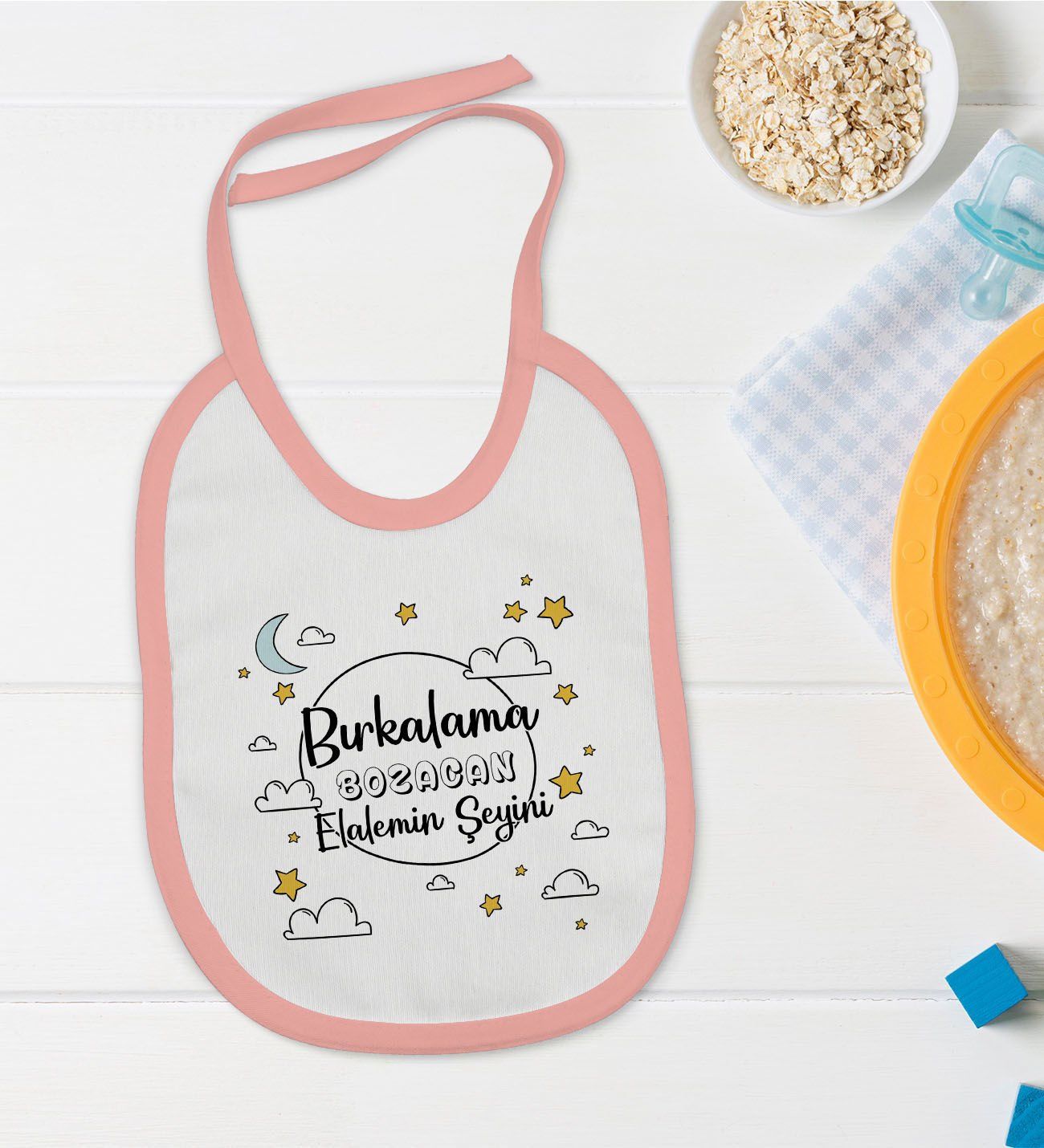 BK Kids Bırkalama Tasarımlı Pembe Bebek Mama Önlüğü-1