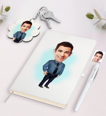 Kişiye Özel Erkek Polis Karikatürlü Beyaz Defter Kalem ve Anahtarlık Hediye Seti-3