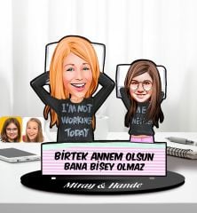 BK Gift Kişiye Özel Anne-Kız Karikatürlü Ahşap Biblo-1, Anneye Hediye, Anneler Günü Hediyeleri