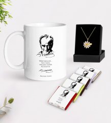 Kişiye Özel Atatürk Öğretmen Beyaz Kupa Çikolata ve İsimli Papatya Kolye Hediye Seti-2