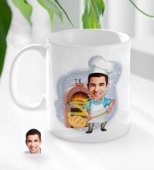 Kişiye Özel Erkek Fırın Ustası Karikatürlü Beyaz Kupa Bardak-1