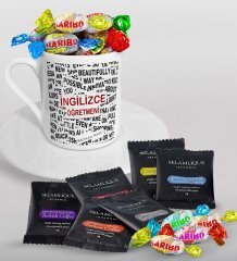 Kişiye Özel İngilizce Öğretmeni Türk Kahvesi Fincanı Selamlique Karışık Türk Kahvesi ve Haribo Şeker Hediye Seti-3