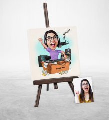 Kişiye Özel Bayan Radyocu Karikatür Şovaleli Doğal Taş - 1