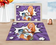 Kişiye Özel Kadın Bankacı Karikatürlü 1000 Parça Profesyonel Puzzle-1