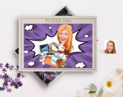 Kişiye Özel Kadın Bankacı Karikatürlü 1000 Parça Profesyonel Puzzle-1