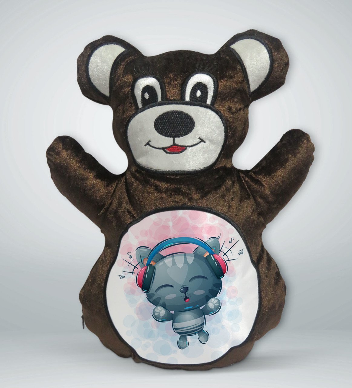 BK Gift Sevimli Kedi Tasarımlı Kahverengi Ayıcık Yastık-4