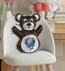 BK Gift Sevimli Kedi Tasarımlı Kahverengi Ayıcık Yastık-4