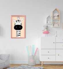 BK Home Tatlı Zebra Tasarımlı Dekoratif Pembe Ahşap Çerçeveli Çocuk Odası Tablo-1