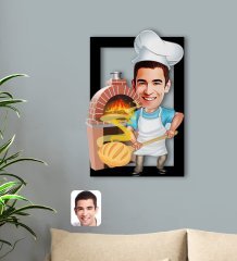 Kişiye Özel Erkek Fırın Ustası Karikatürlü 3D Ahşap Tablo-1