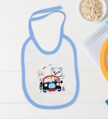 BK Kids Sevimli Sürücü Tasarımlı Mavi Bebek Body Zıbın ve Mama Önlüğü Hediye Seti-1