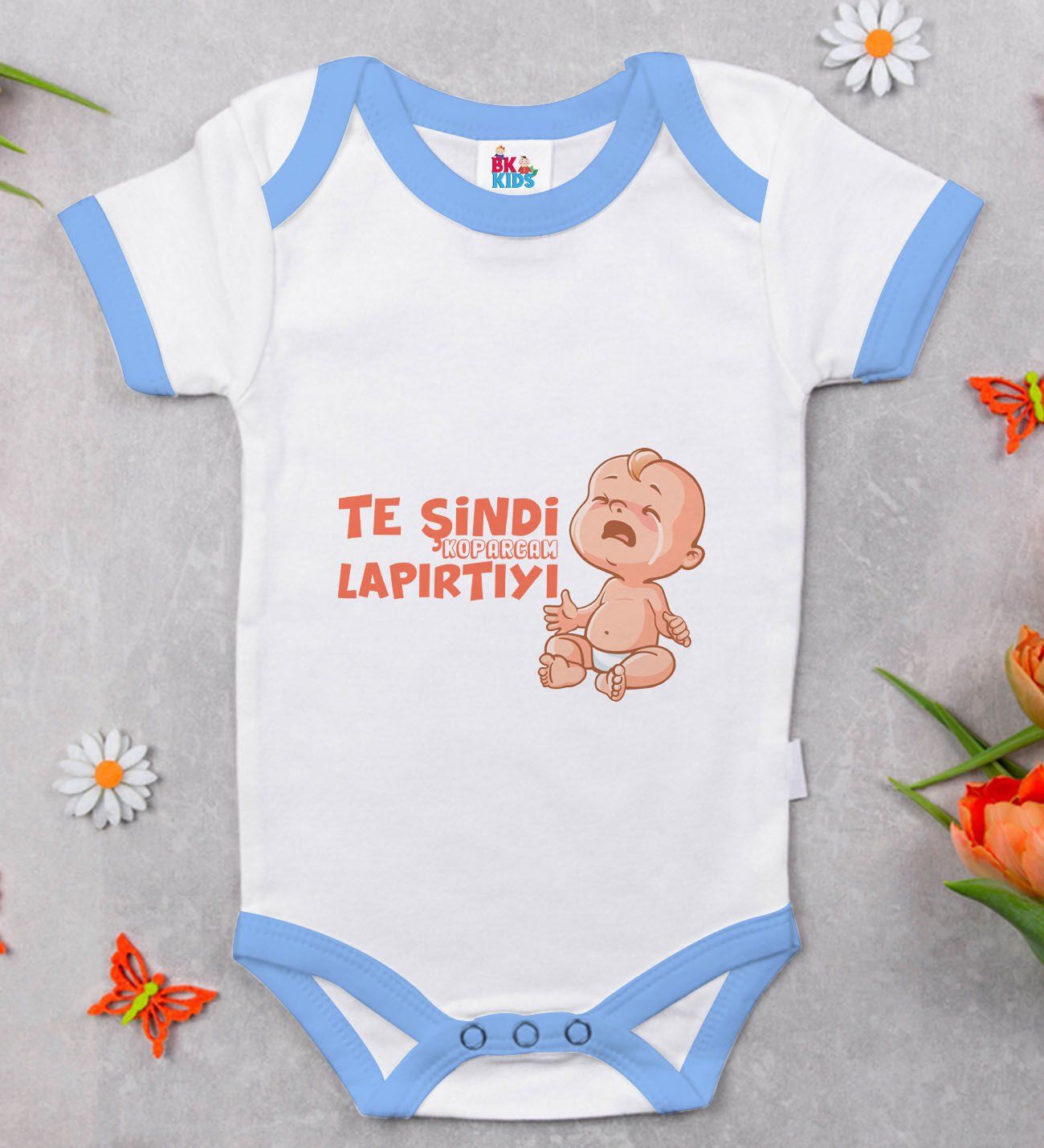 BK Kids Te Şindi Koparcam Tasarımlı Mavi Bebek Body Zıbın-1