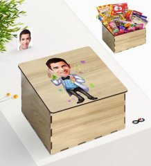 Kişiye Özel Ahşap Kutuda Bay Kimya Öğretmeni Karikatürlü Nostaljik Lezzetler Hediye Seti-3