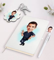 Kişiye Özel Erkek Polis Karikatürlü Beyaz Defter Kalem ve Anahtarlık Hediye Seti-2