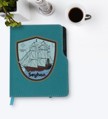 Kişiye Özel Gemi Tasarımlı Turkuaz Termo Deri Defter-3