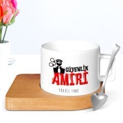 Kişiye Özel Mesleki Güvenlik Amiri Ahşap Altlıklı Seramik Fincan