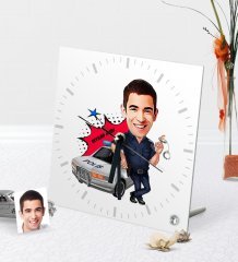Kişiye Özel Bay Trafik Polisi Karikatürlü Masaüstü Kare Cam Saat - 1