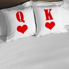 Kişiye Özel İkili Kupa Kraliçesi & Kupa Kralı Beyaz Yastık Kılıfı
