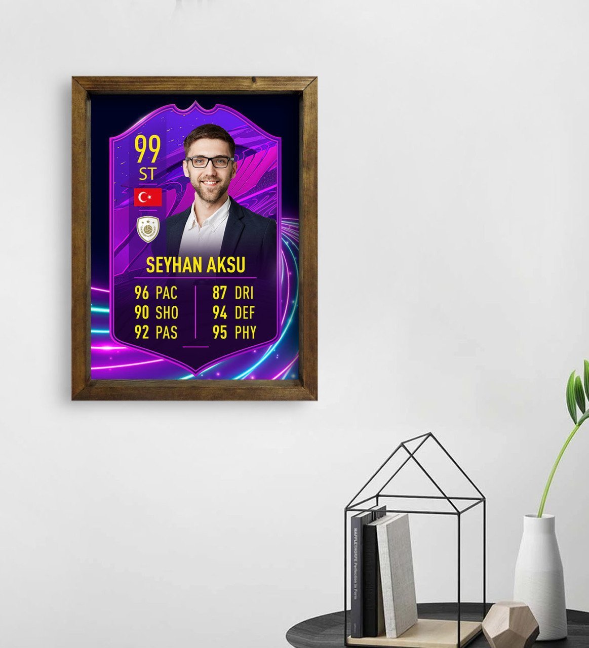 Kişiye Özel Doğal Masif Ahşap Çerçeveli Tablo 45x65cm Futbolcu Kartı-1