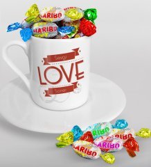 Kişiye Özel Sevgililer Günü Türk Kahvesi Fincanı ve Haribo Şeker Hediye Seti-115